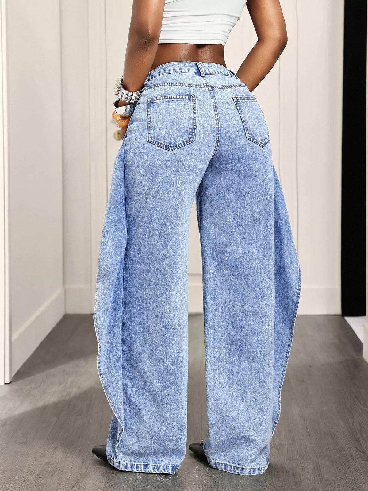 High-Waisted Ruffled Wide-Leg Jeans.