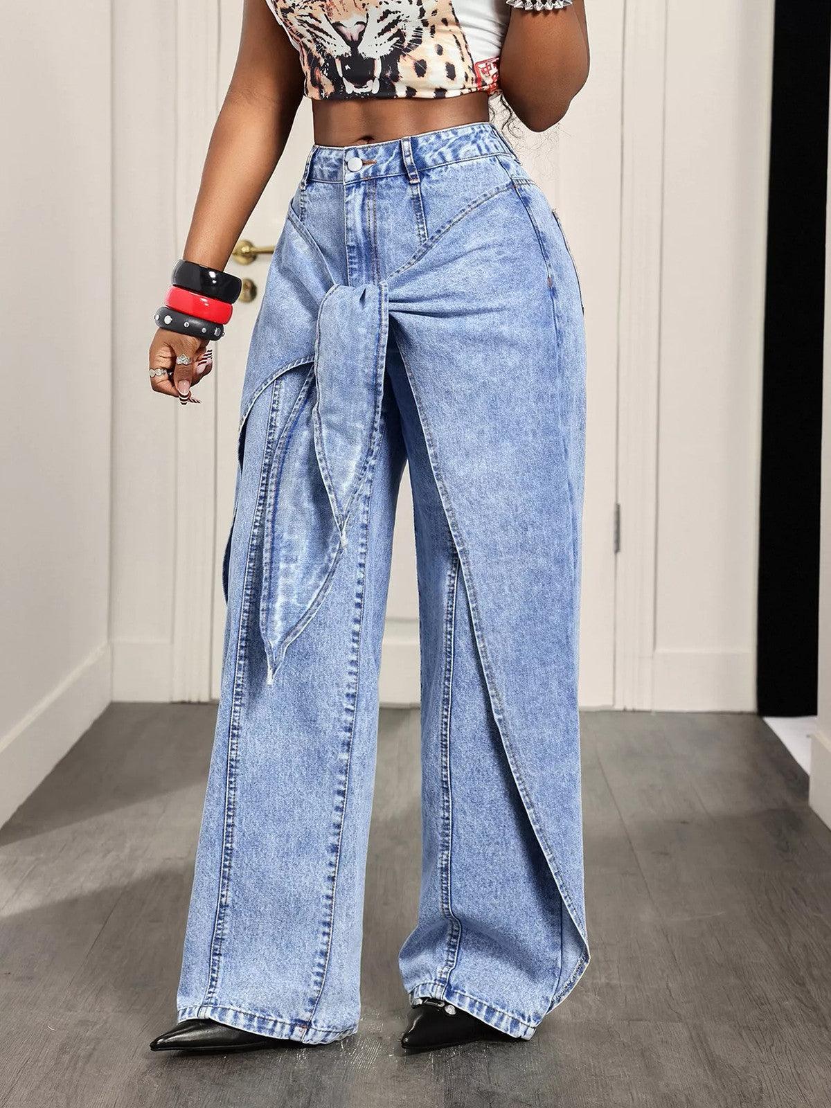 High-Waisted Ruffled Wide-Leg Jeans.