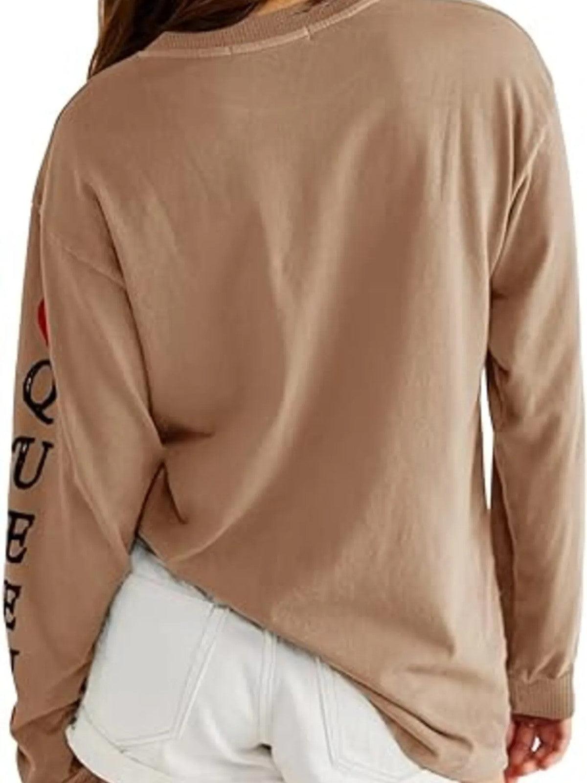 Queen of Hearts Playing Card Graphic Round Neck Sweatshirt.
