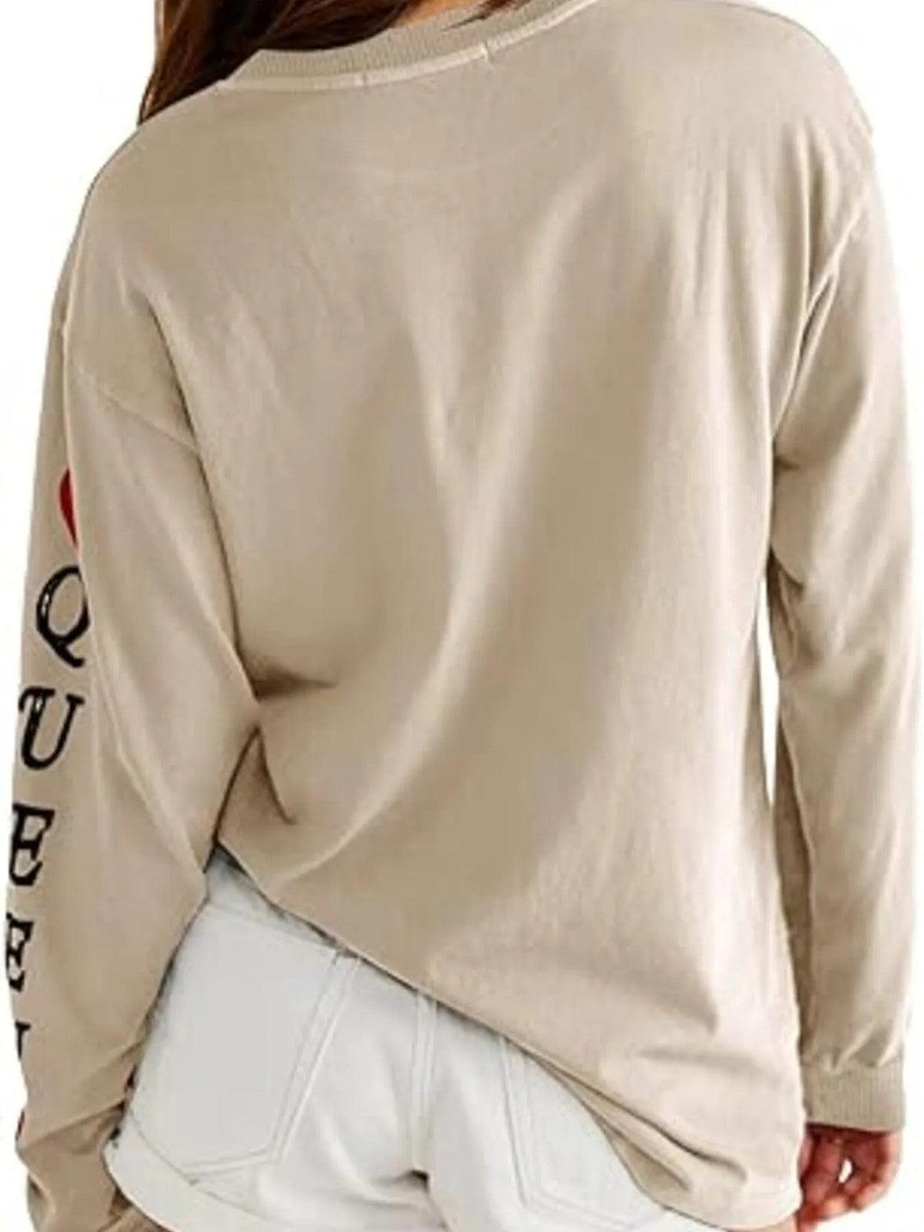 Queen of Hearts Playing Card Graphic Round Neck Sweatshirt.