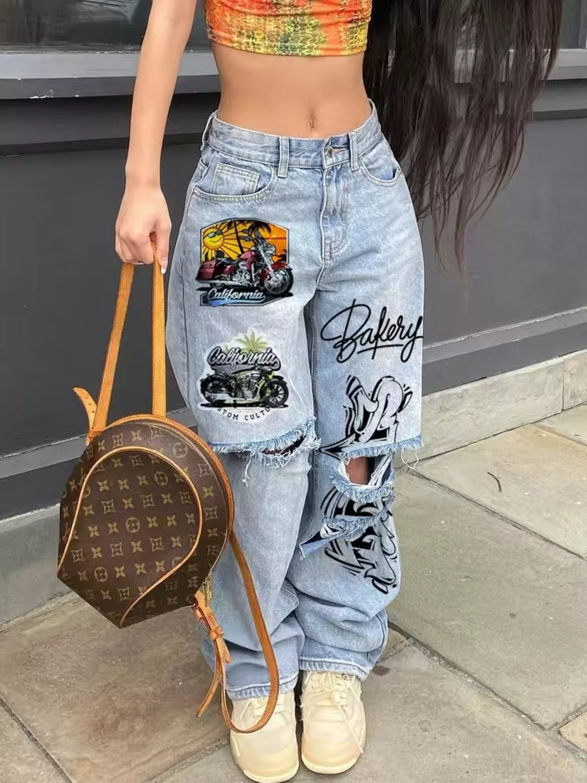 Full Size Distressed Wide-Leg Jeans Plus Size